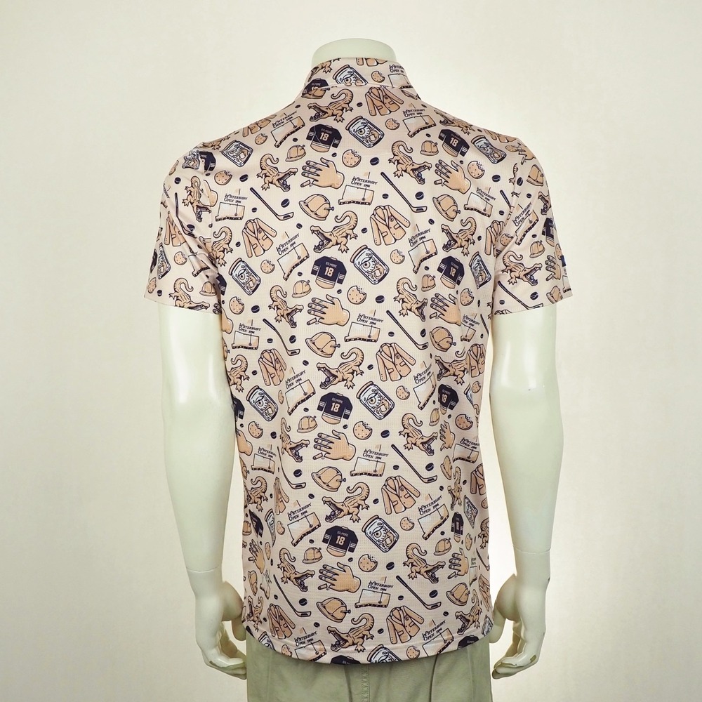 Birdie Boss Happy Gilmore Golf Polo Shirt Mens Medium Beige AOP The Waterbury - Picture 3 of 4